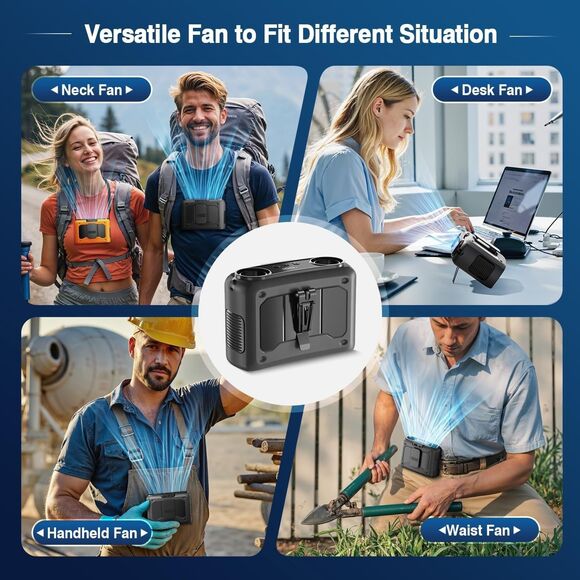 4-in-1 Portable Waist Personal Rechargeable Fan 20000mAh Powerful Dual-Motor - Picture 6 of 16